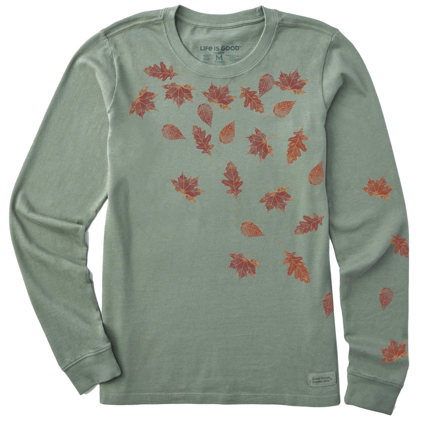 Women's Cascading Watercolor Leaves Long Sleeve Crusher Tee