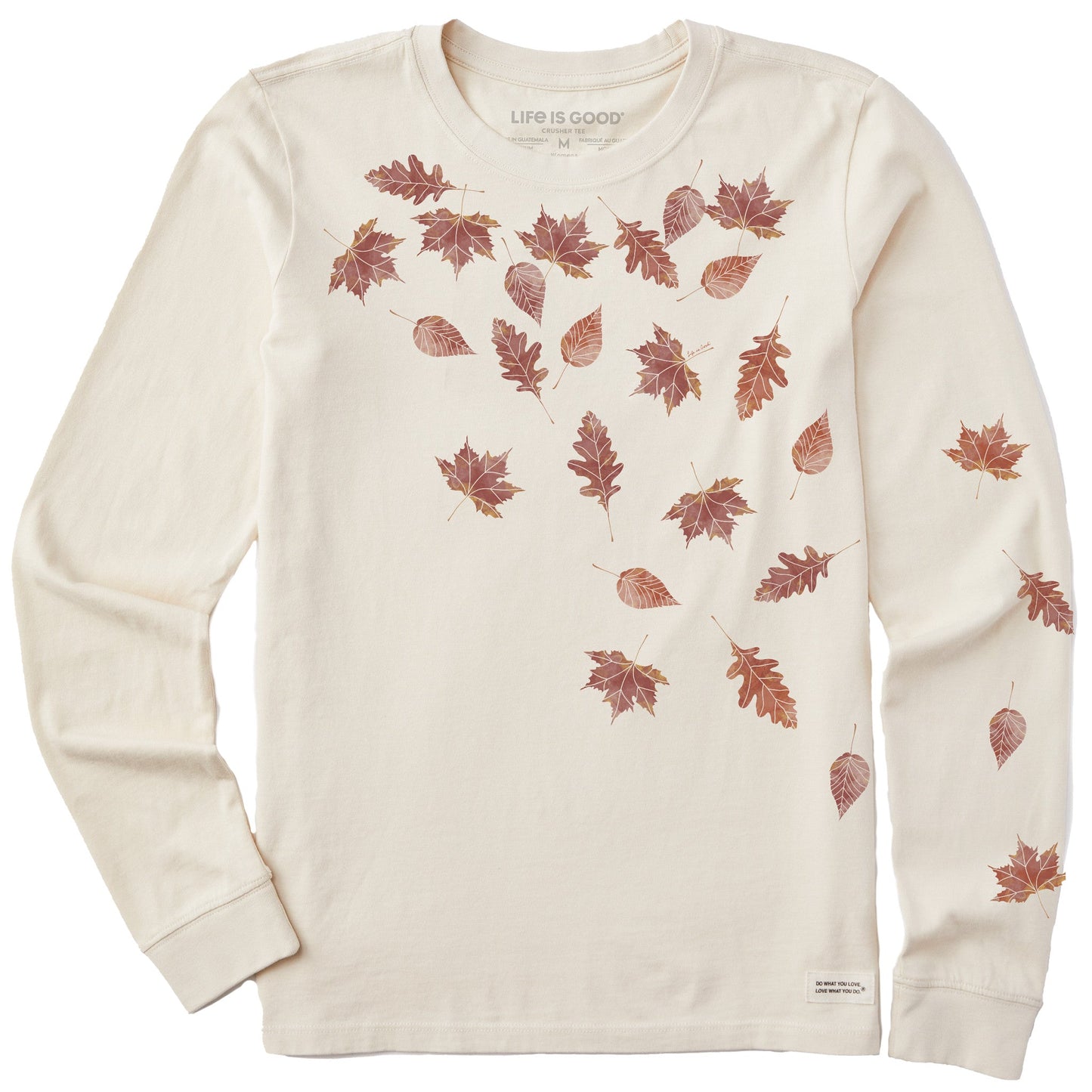 Women's Cascading Watercolor Leaves Long Sleeve Crusher Tee