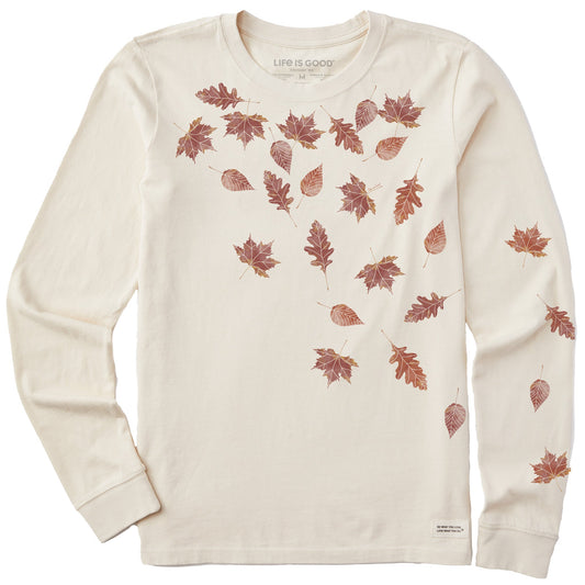 Women's Cascading Watercolor Leaves Long Sleeve Crusher Tee
