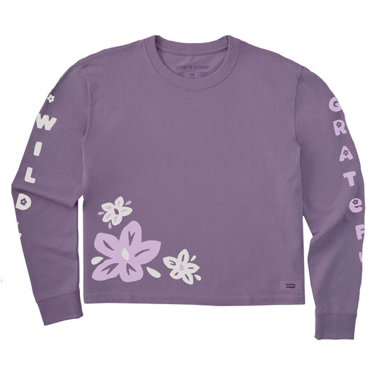 Women's Wildly Grateful Wildflowers Long Sleeve Crusher Boxy Tee