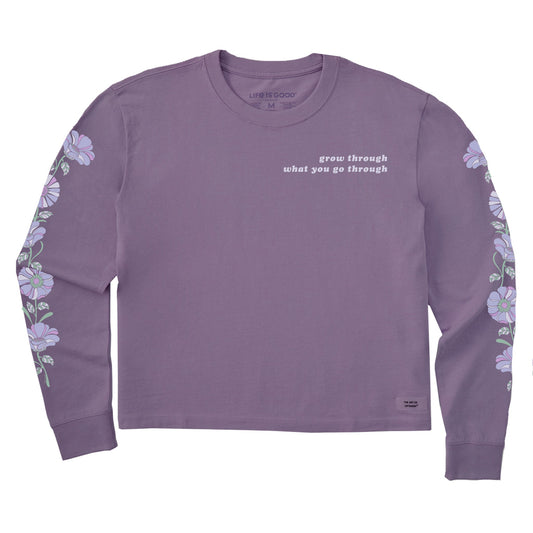 Women's Grow Through Retro Flowers Long Sleeve Crusher Boxy Tee
