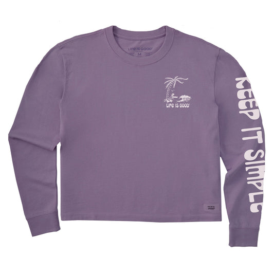 Women's Tropical Beach Scene Long Sleeve Crusher Boxy Tee