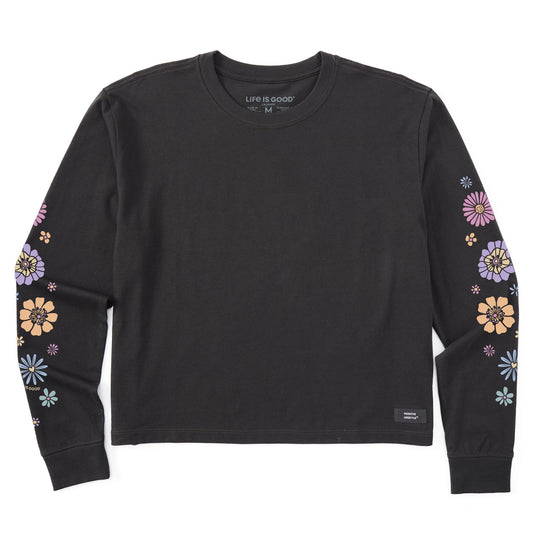 Women's Retro Flowers Long Sleeve Crusher Boxy Tee