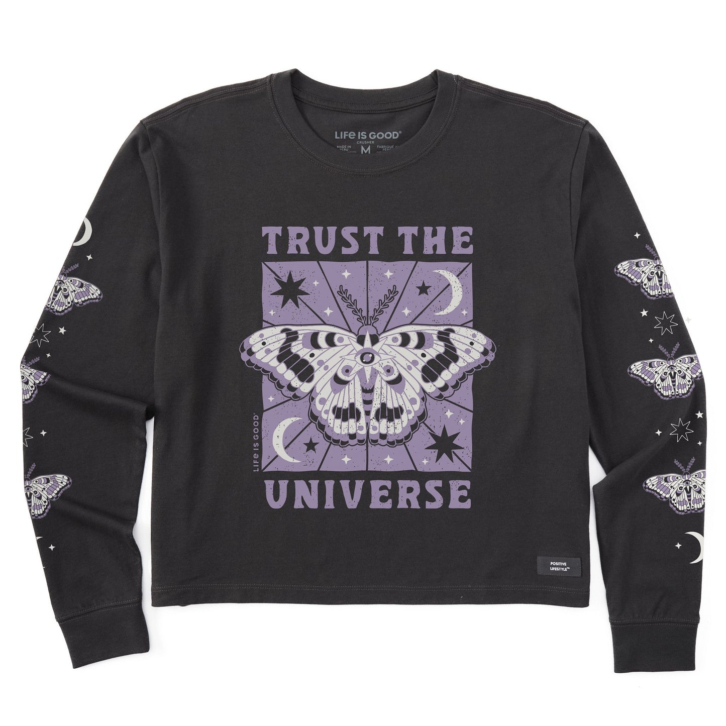 Women's Trust the Universe Moth Long Sleeve Crusher Boxy Tee