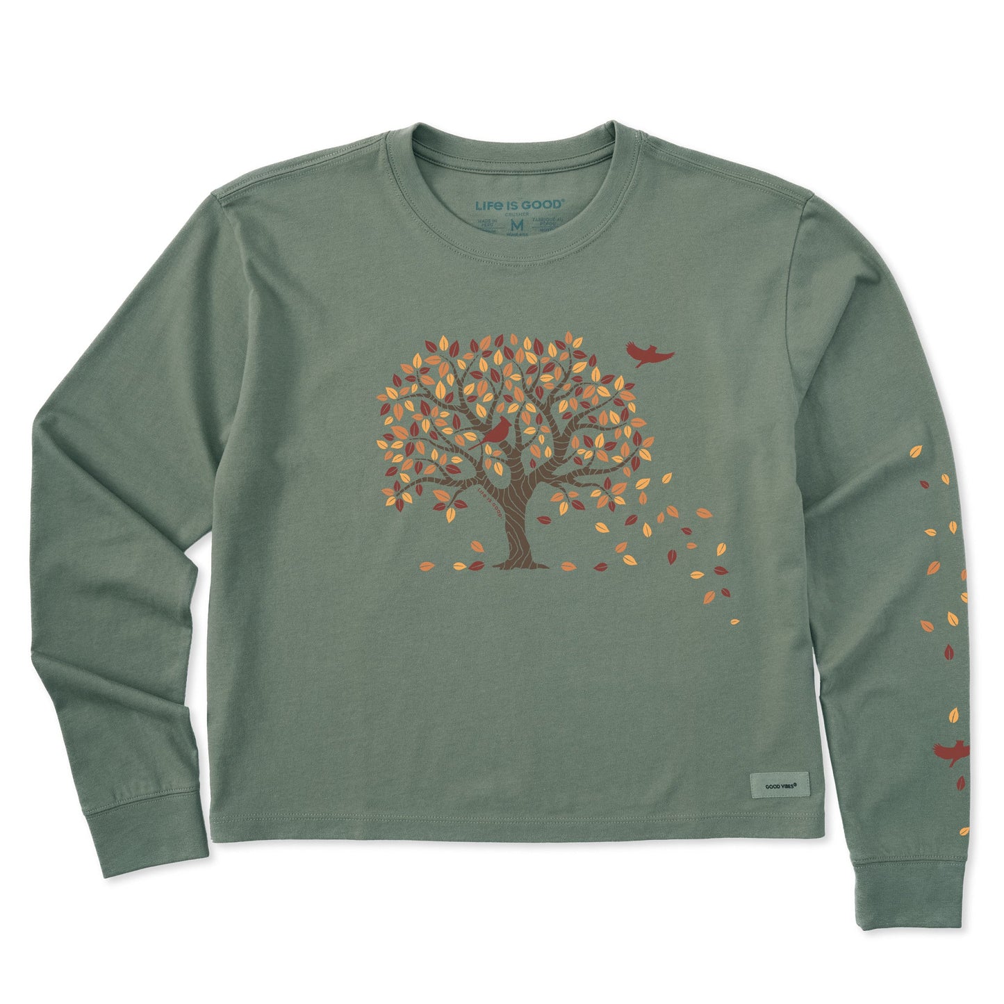 Women's Autumn Tree Leaves Long Sleeve Crusher Boxy Tee