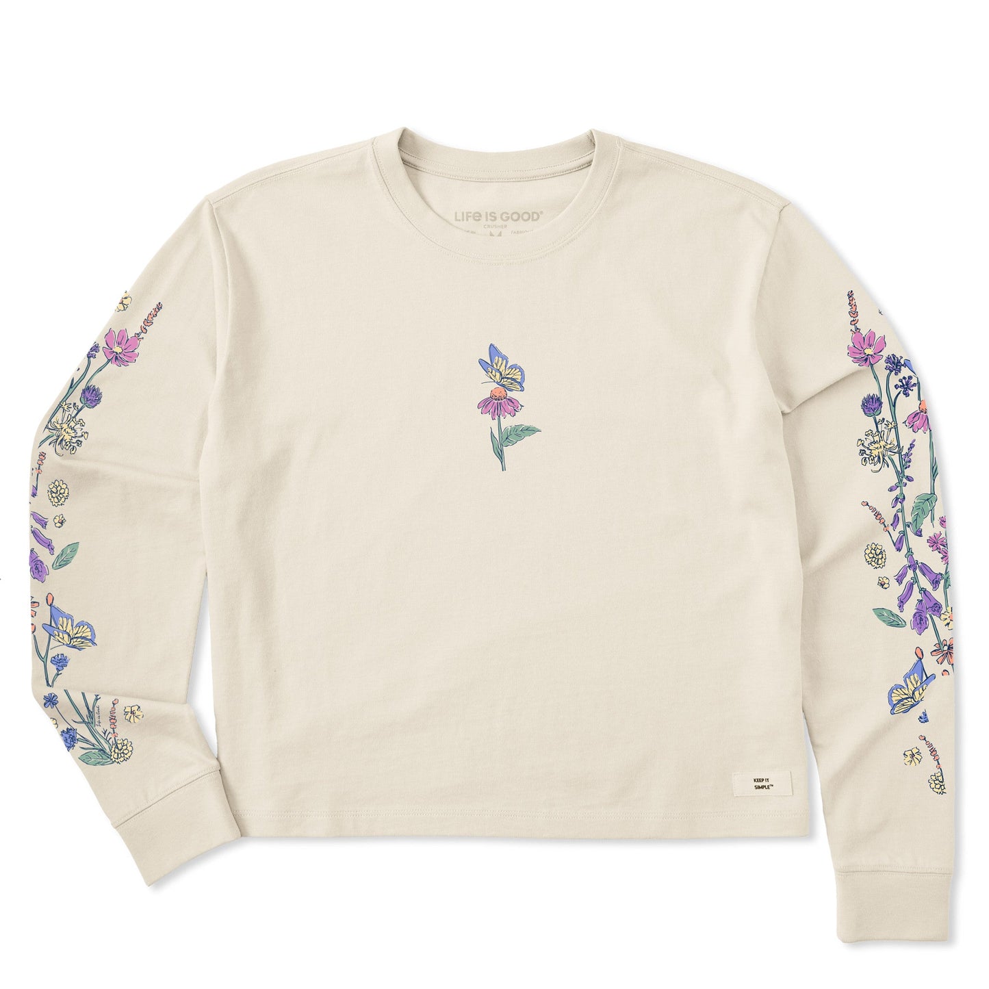 Women's Butterflies & Wildflowers Long Sleeve Crusher Boxy Tee