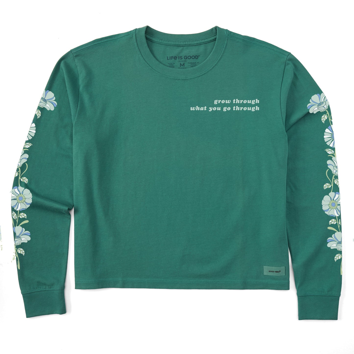 Women's Grow Through Retro Flowers Long Sleeve Crusher Boxy Tee