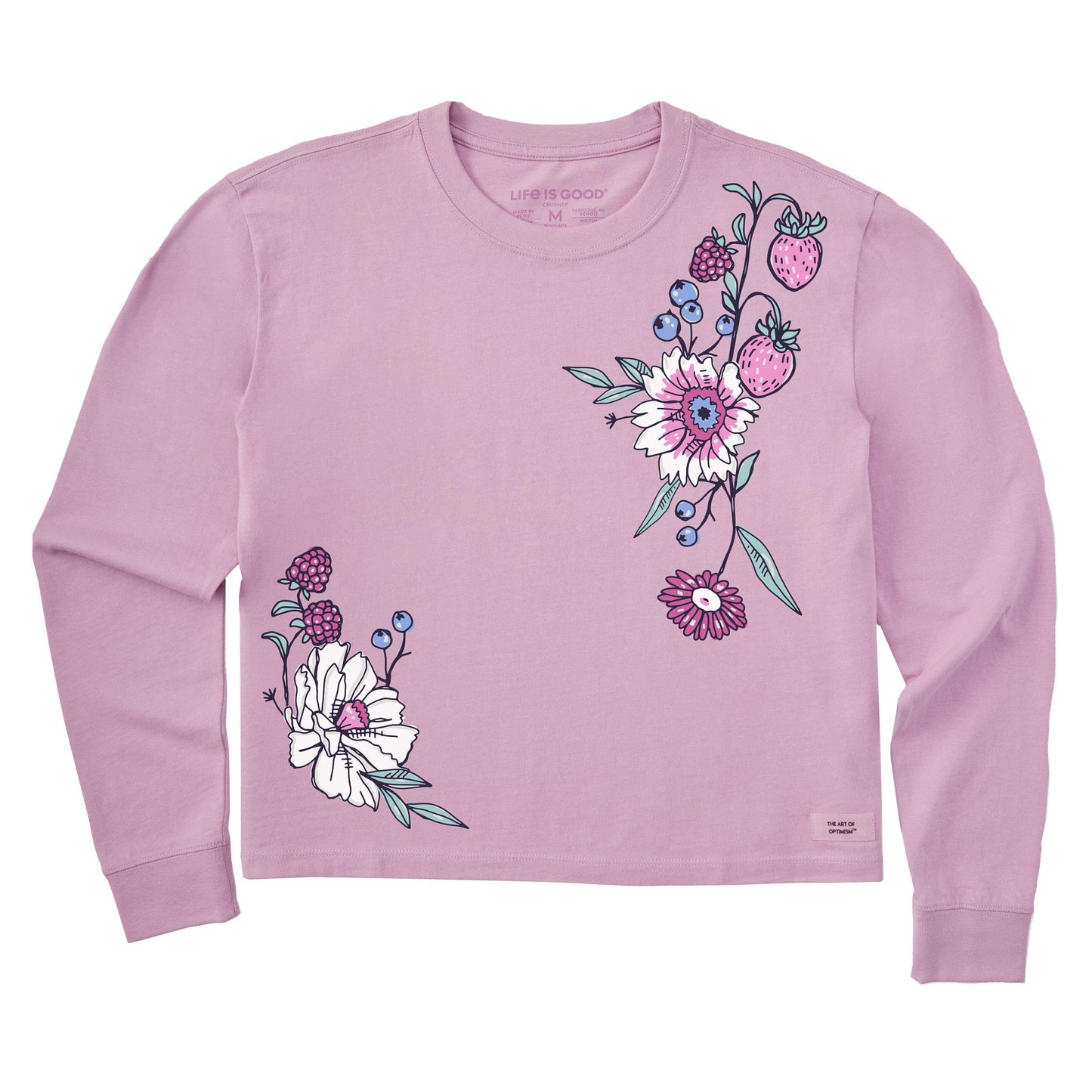 Women's Strawberry Flower Vines Long Sleeve Crusher Boxy Tee