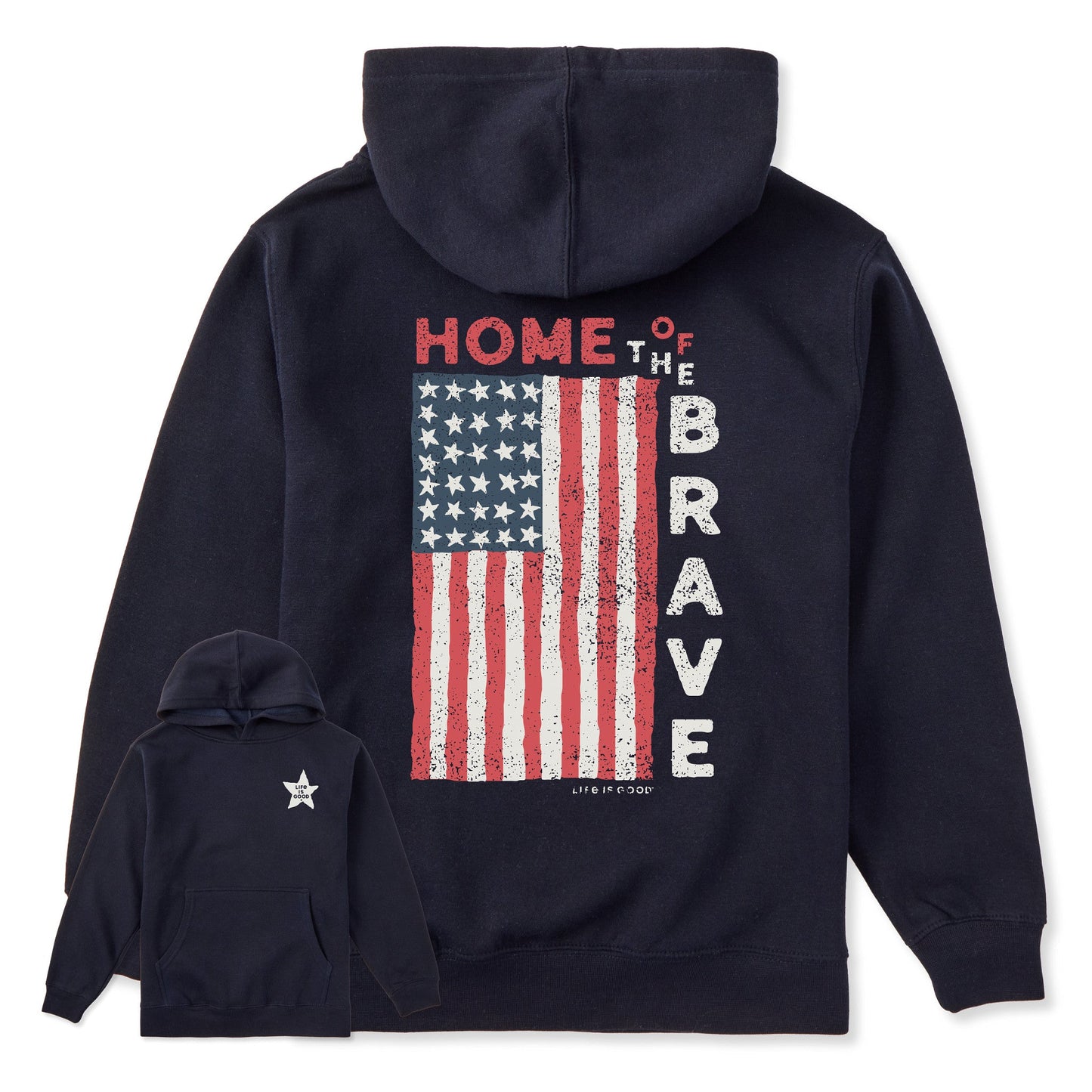 Kids Home of the Brave Raggedy Flag Every Wear Hoodie Sweatshirt