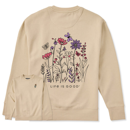 Adult Unisex Life is Good Butterfly Garden Every Wear Crew Sweatshirt