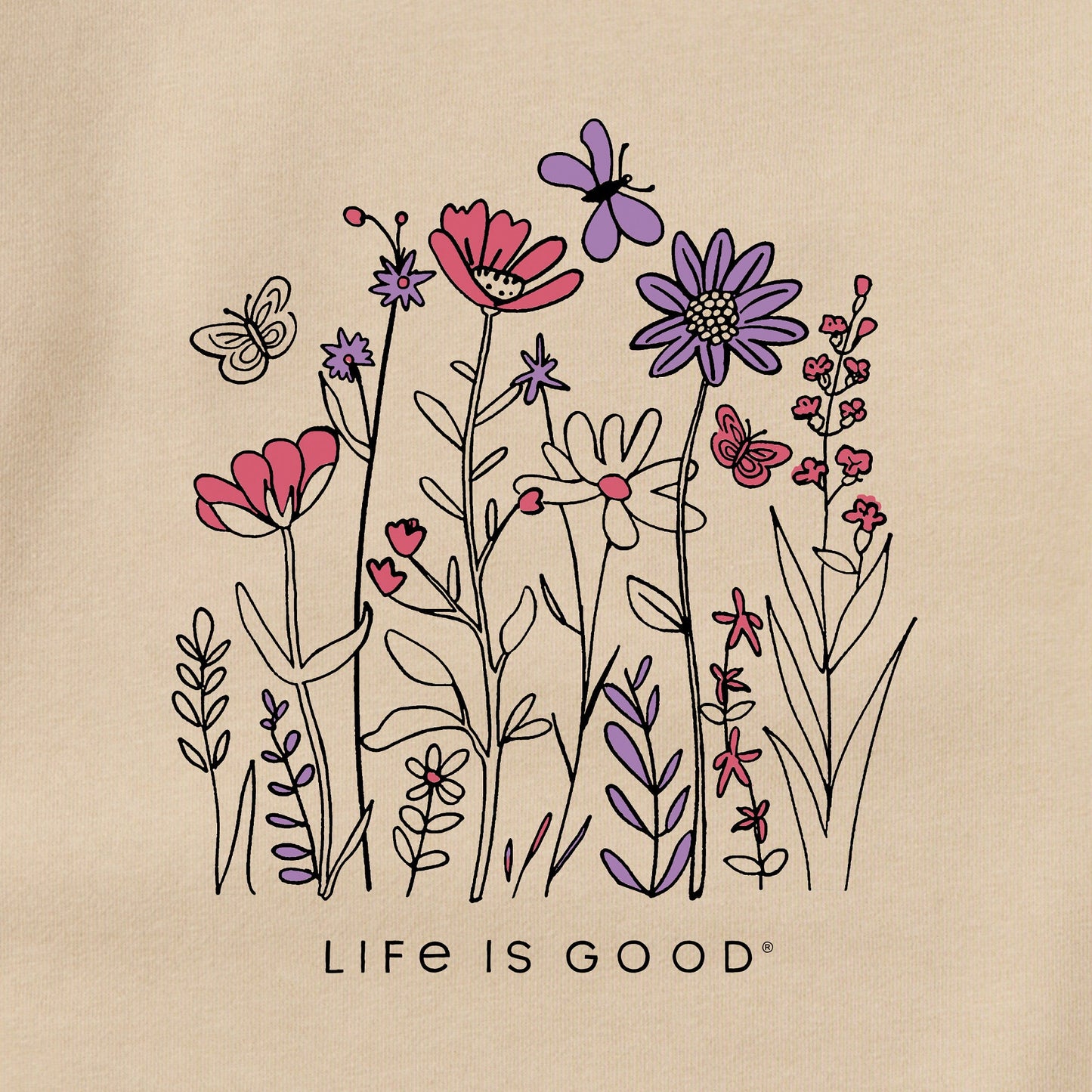 Adult Unisex Life is Good Butterfly Garden Every Wear Crew Sweatshirt