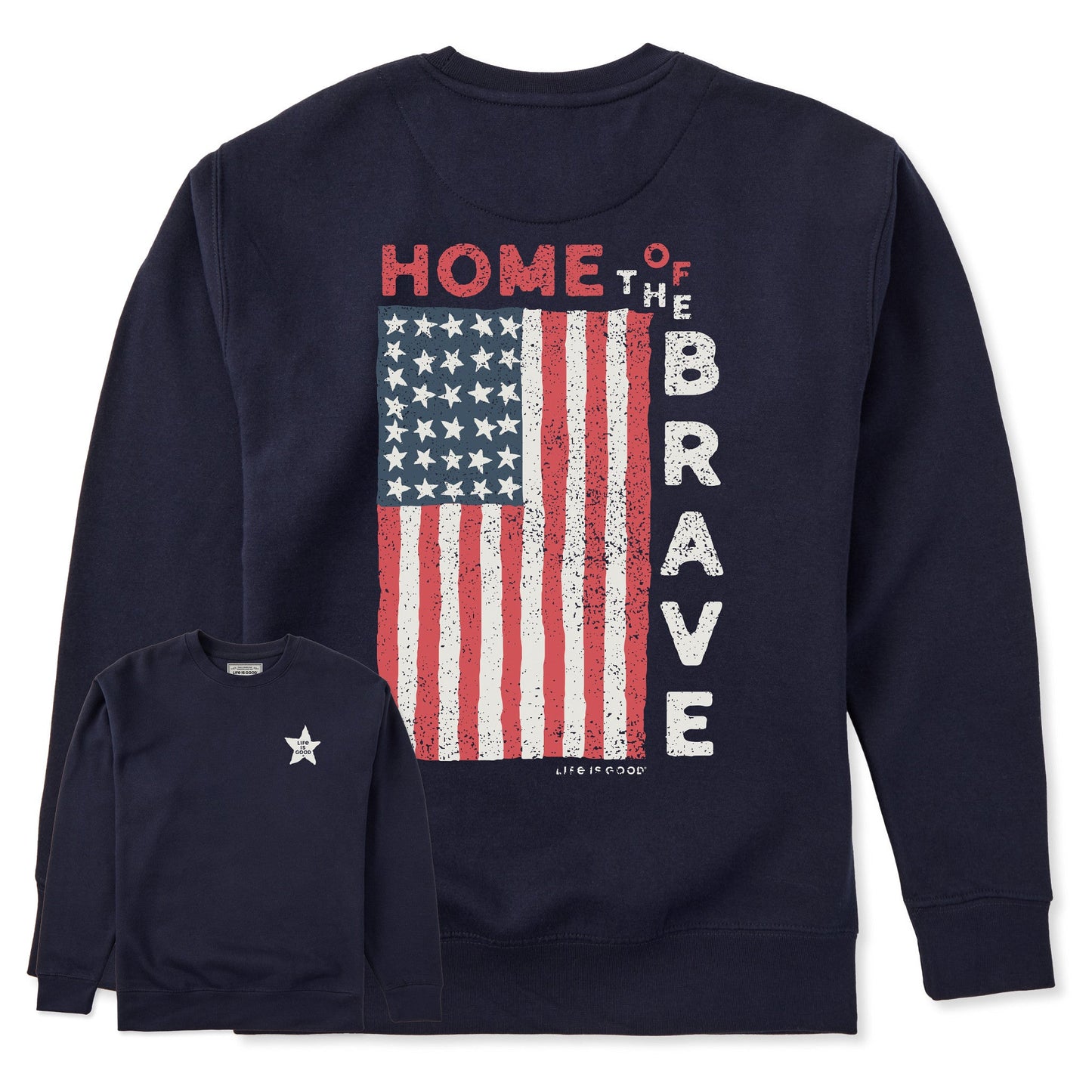 Adult Unisex Home of the Brave Raggedy Flag Every Wear Crew Sweatshirt