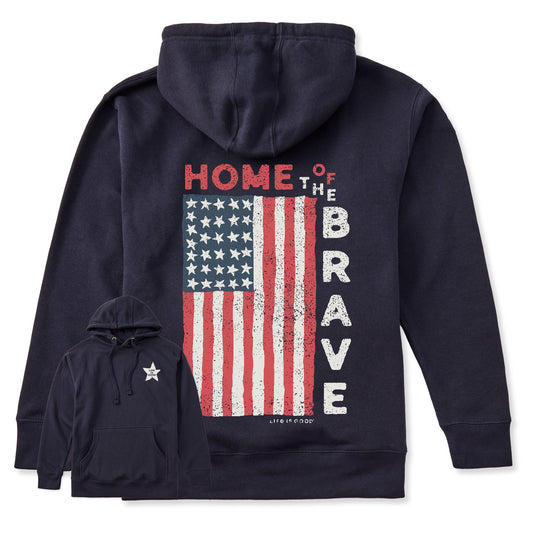 Adult Unisex Home of the Brave Raggedy Flag Every Wear Hoodie Sweatshirt