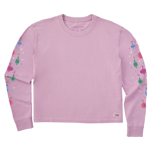 Women's Retro Ornament Sleeve Long Sleeve Crusher Boxy Tee