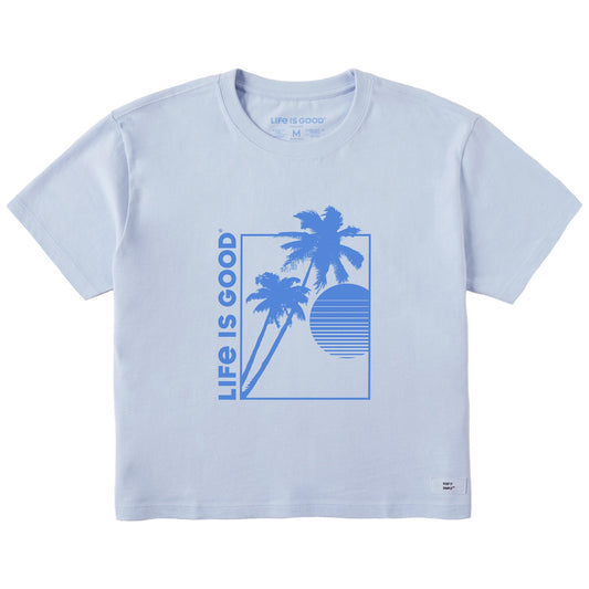 Women's Double Palm Sunset Short Sleeve Crusher Boxy Tee