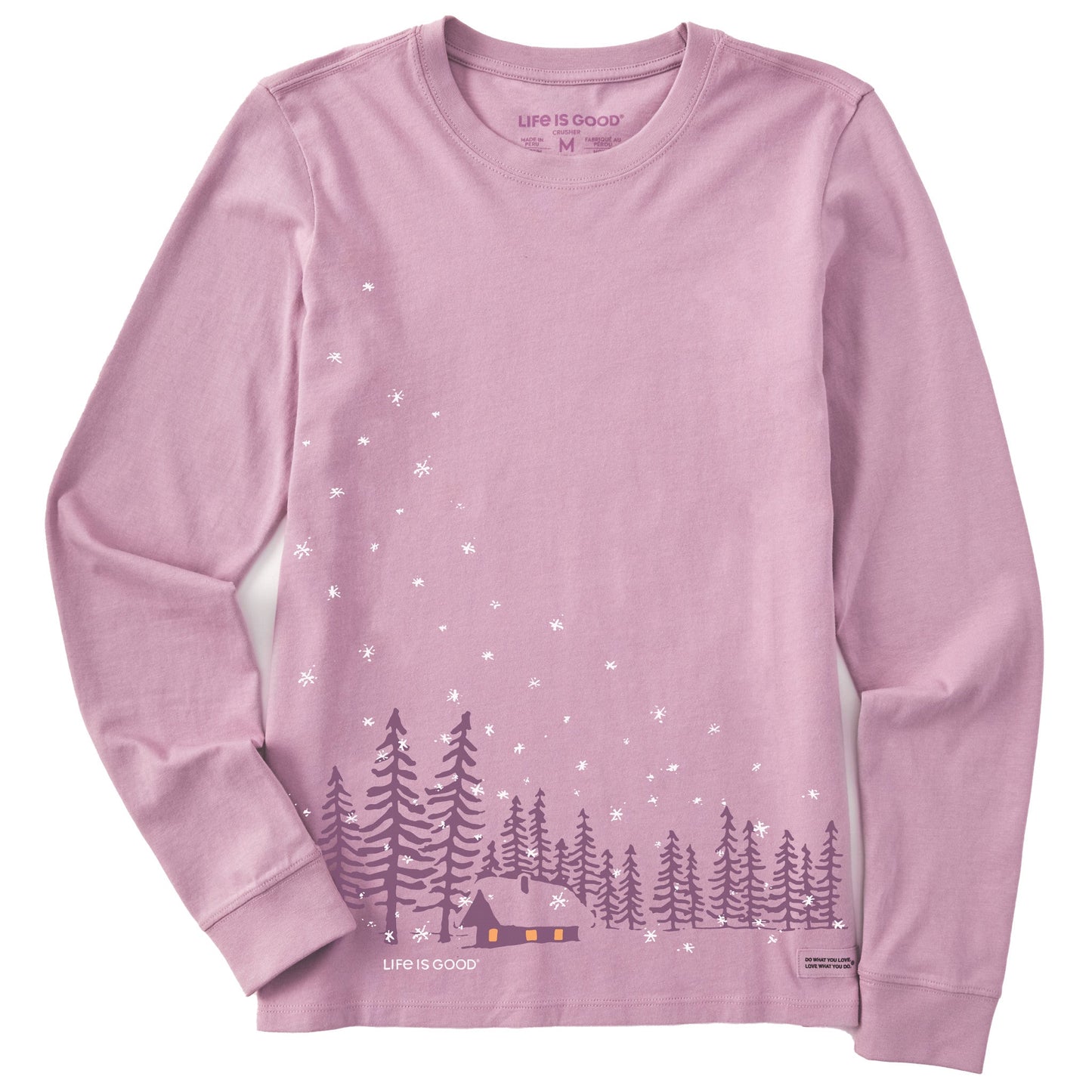 Women's Snowy Cabin Landscape Long Sleeve Crusher Tee