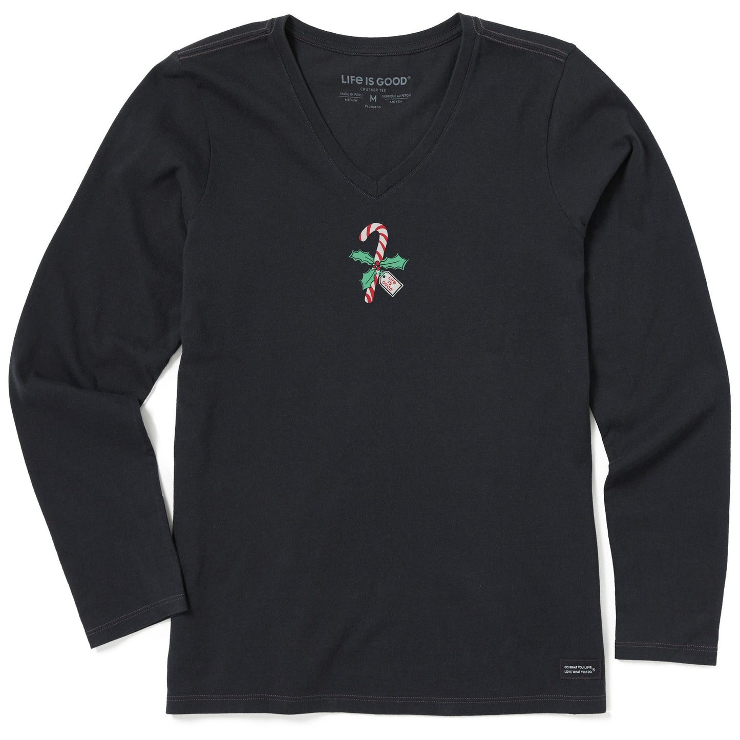 Women's Candy Cane Holly Long Sleeve Crusher Vee
