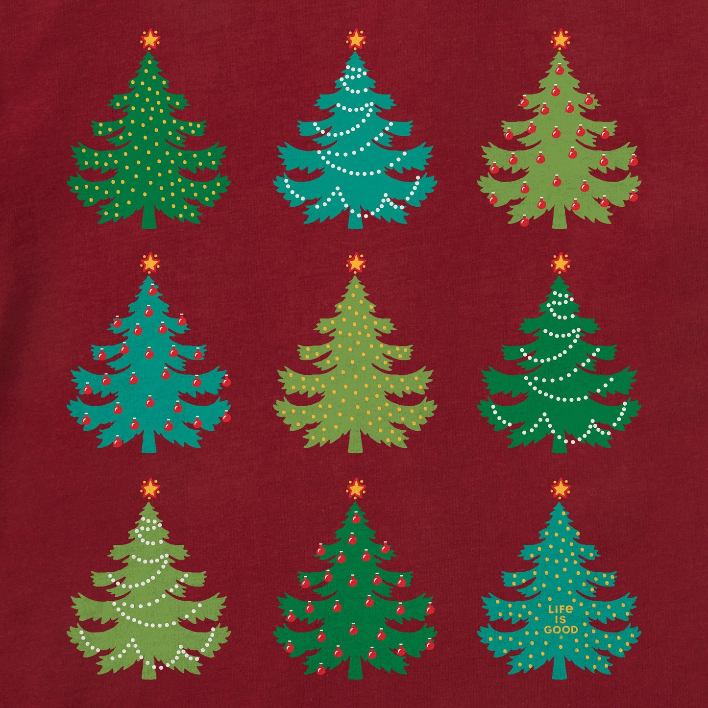Women's Nine Christmas Trees Long Sleeve Crusher Tee