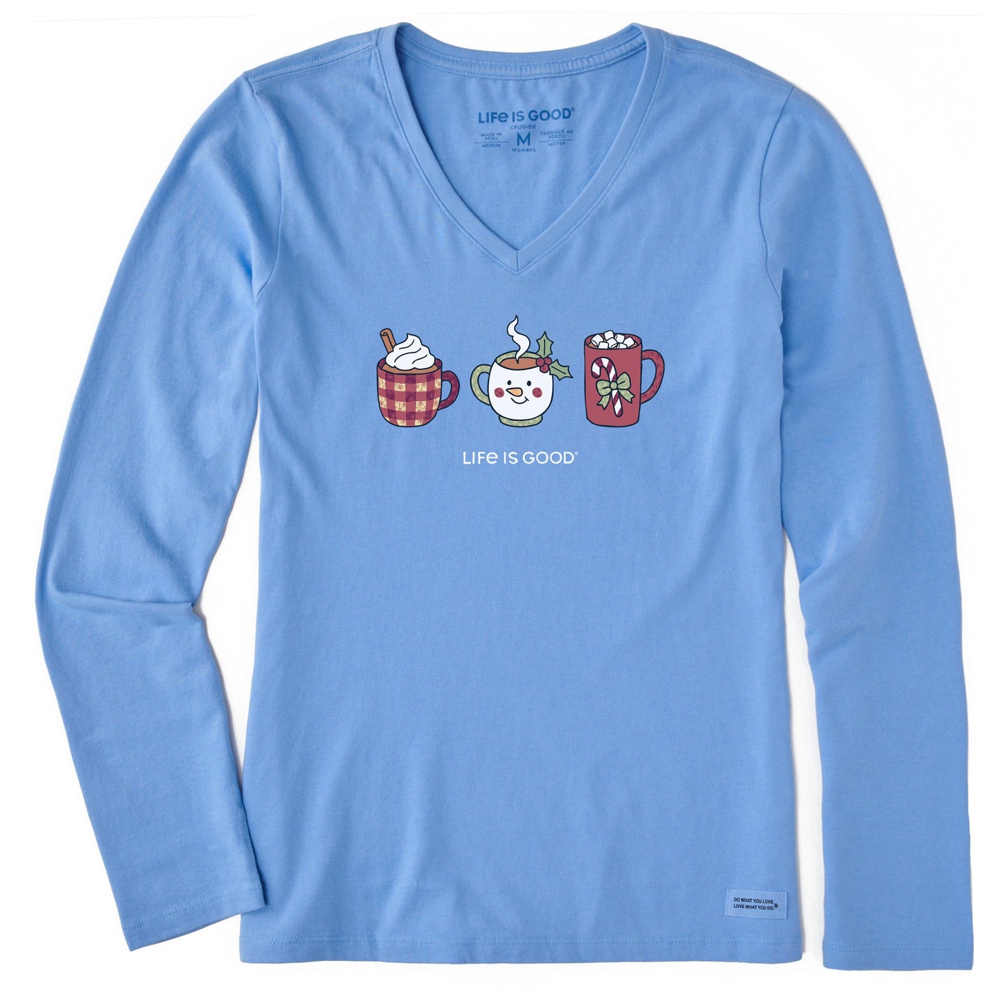 Women's Christmas Mug Trio Long Sleeve Crusher Vee