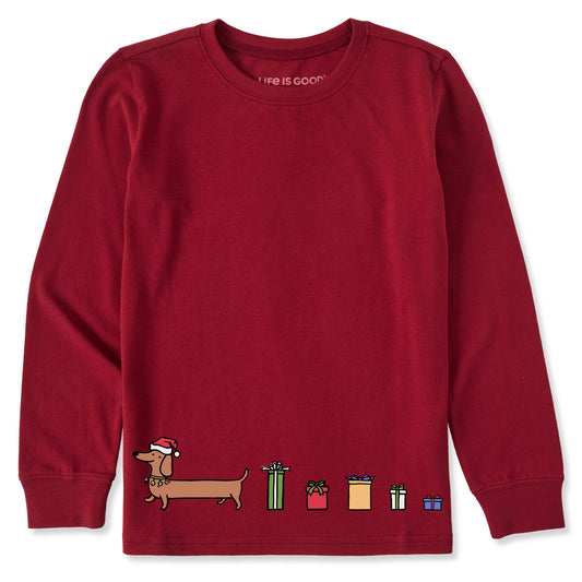 Kids Santa Weenie Presents Long Sleeve Crusher Tee