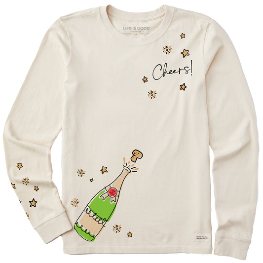 Women's Cheers Champagne Pop Long Sleeve Crusher Tee