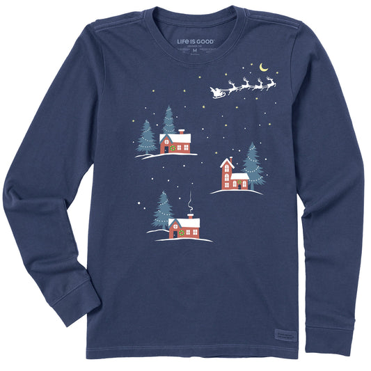 Women's Christmas Eve Village Long Sleeve Crusher Tee