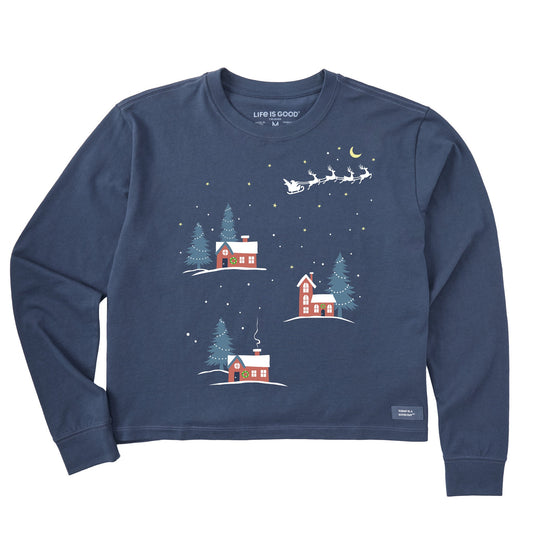 Women's Christmas Eve Village Long Sleeve Crusher Boxy Tee