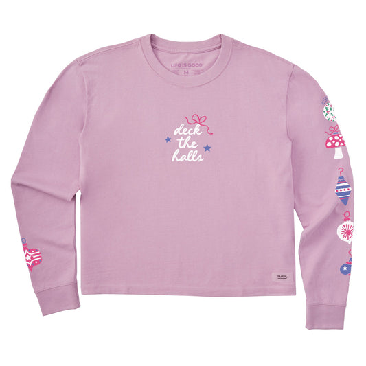 Women's Deck the Halls Ornaments Long Sleeve Crusher Boxy Tee