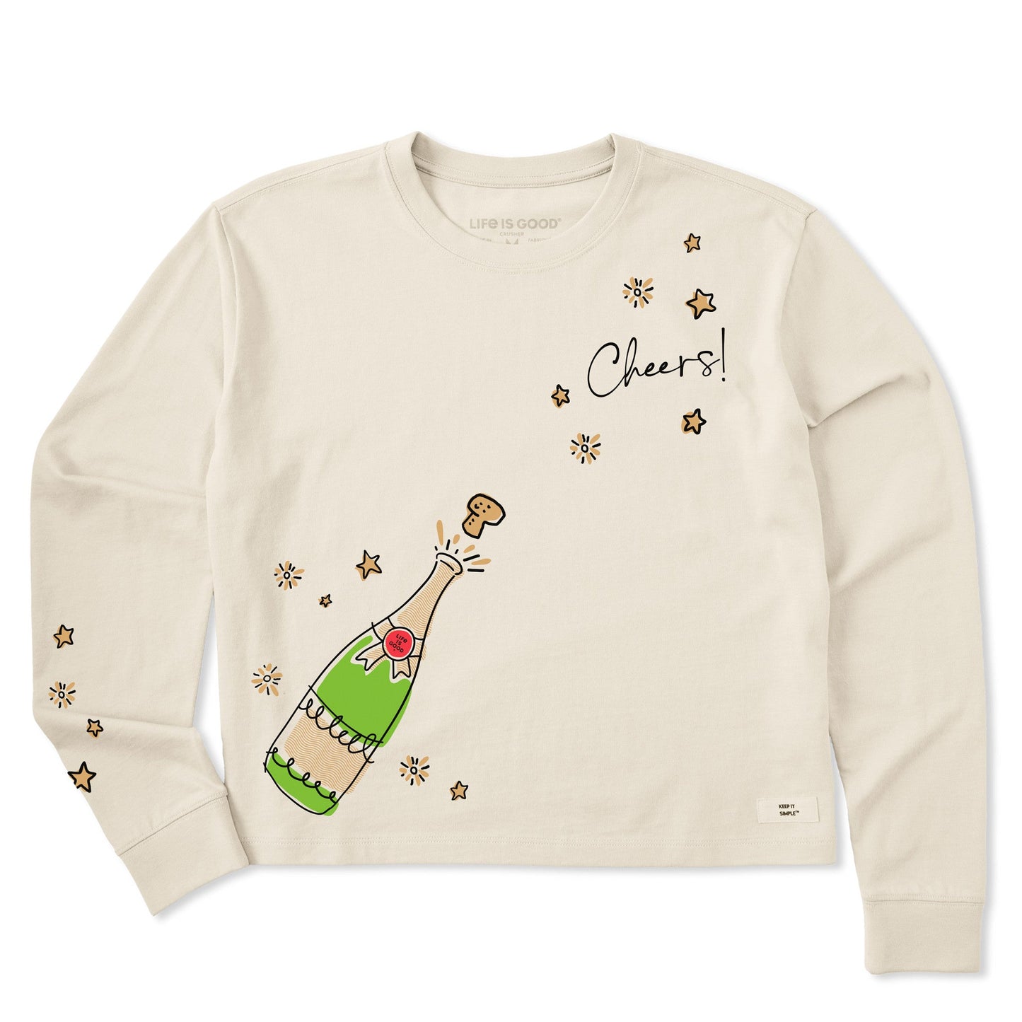 Women's Cheers Champagne Pop Long Sleeve Crusher Boxy Tee