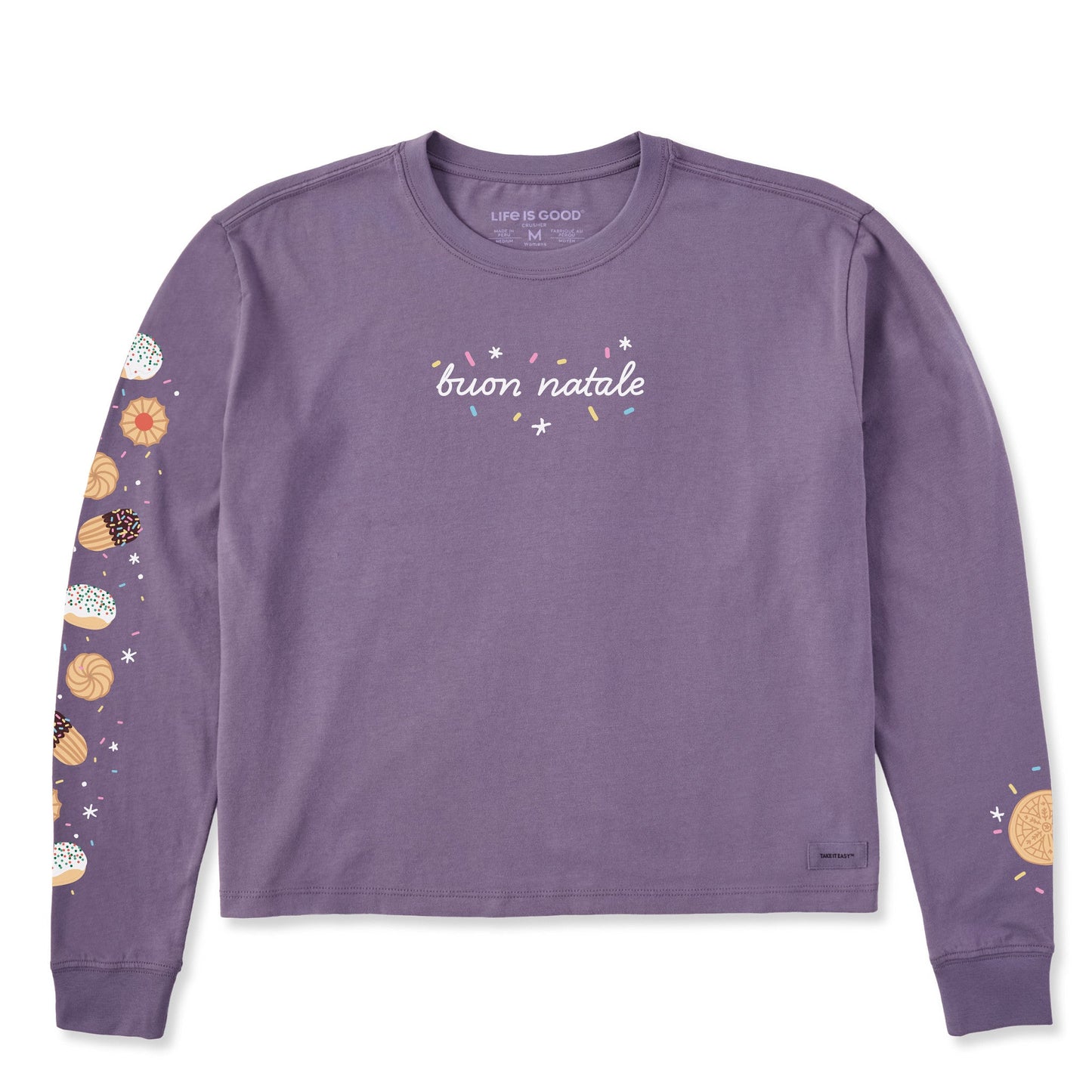 Women's Buon Natale Italian Christmas Cookies Long Sleeve Crusher Boxy Tee