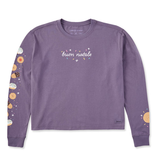 Women's Buon Natale Italian Christmas Cookies Long Sleeve Crusher Boxy Tee