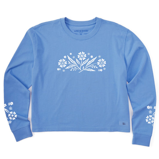 Women's Retro Floral Long Sleeve Crusher Boxy Tee