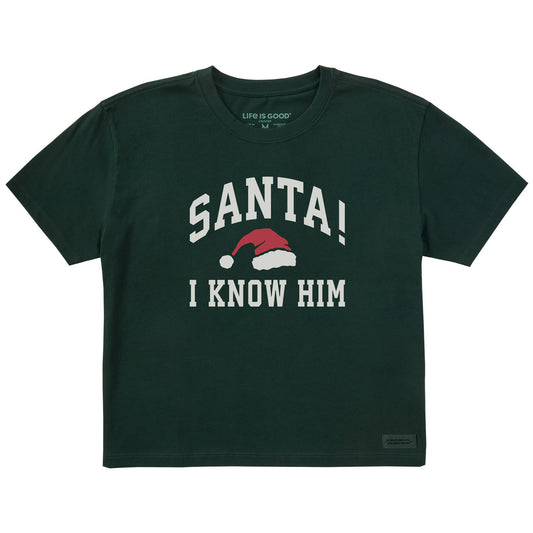 Women's Santa! I Know Him Arch Short Sleeve Crusher Boxy Tee