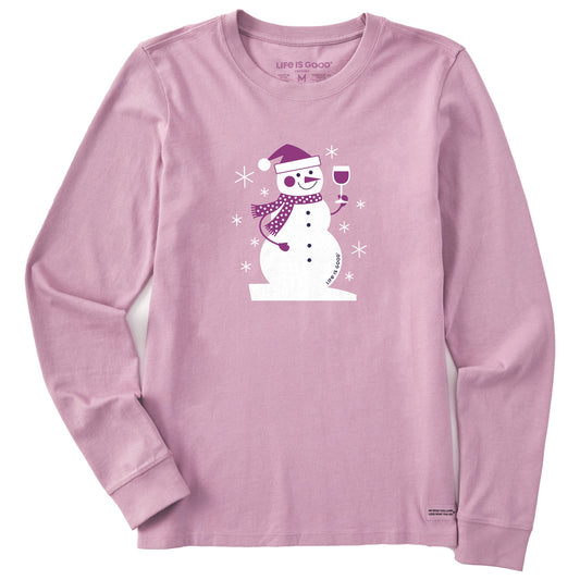 Women's Snowman Wine Long Sleeve Crusher Tee