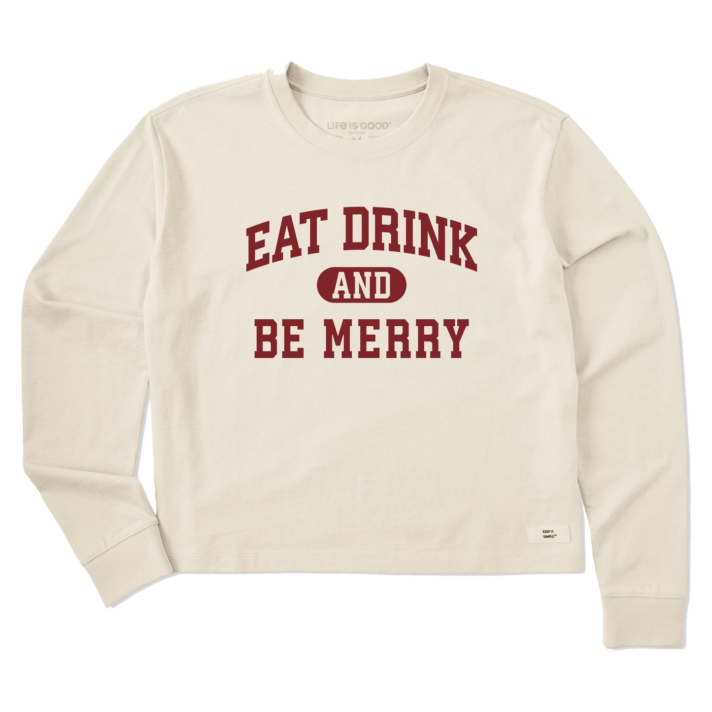 Women's Eat Drink and Be Merry Arch Long Sleeve Crusher Boxy Tee