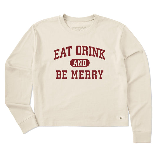 Women's Eat Drink and Be Merry Arch Long Sleeve Crusher Boxy Tee