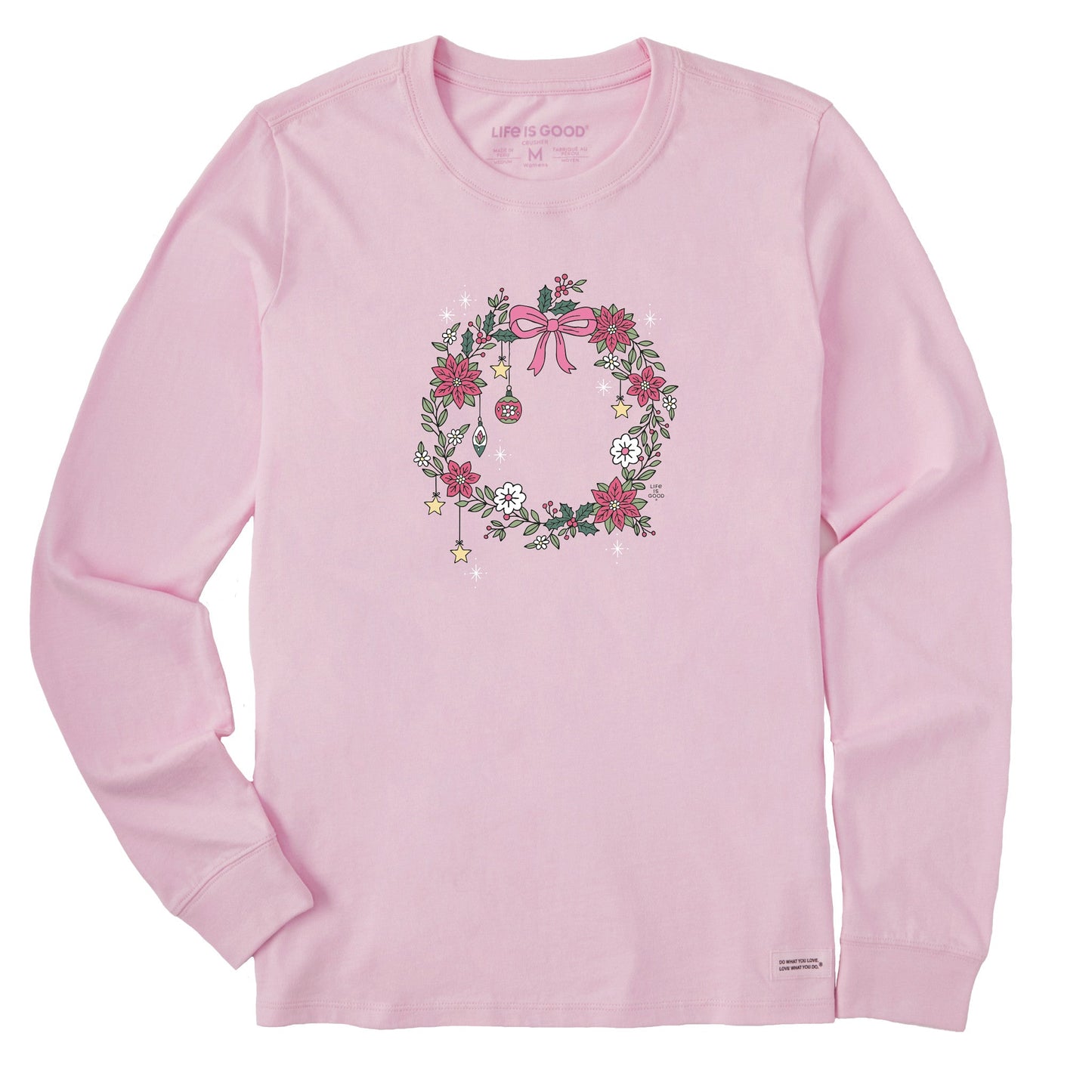 Women's Doodle Christmas Wreath Long Sleeve Crusher Tee