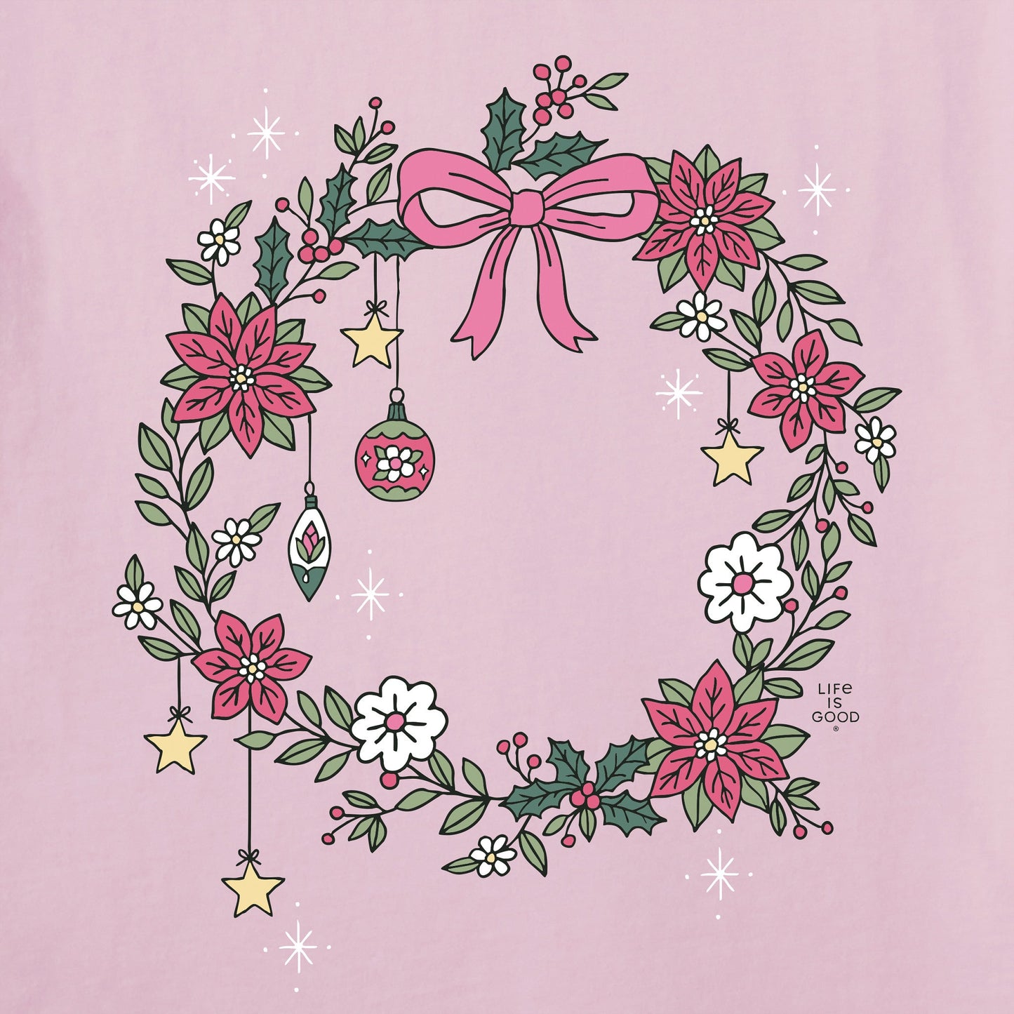 Women's Doodle Christmas Wreath Long Sleeve Crusher Tee