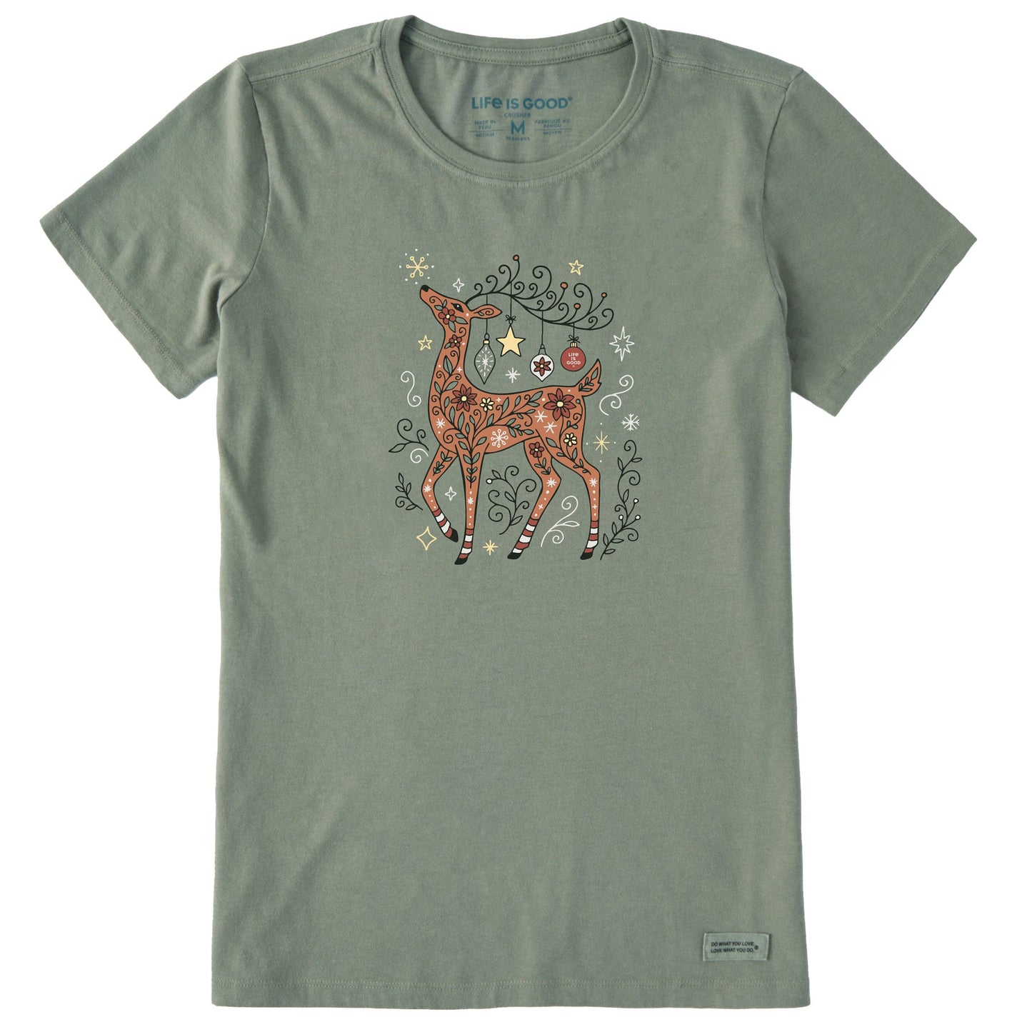 Women's Doodle Winter Deer Short Sleeve Crusher Tee