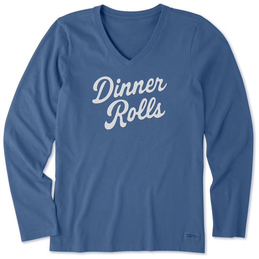 Women's Dinner Rolls Script Long Sleeve Crusher Vee