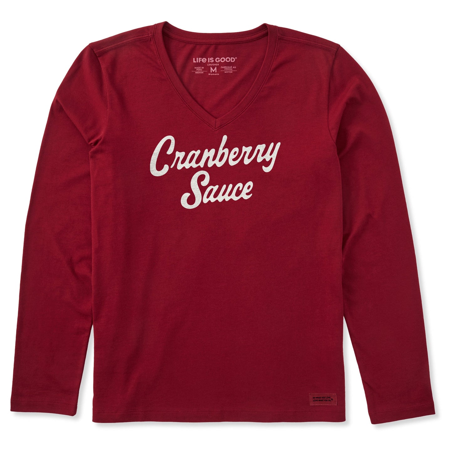 Women's Cranberry Sauce Script Long Sleeve Crusher Vee