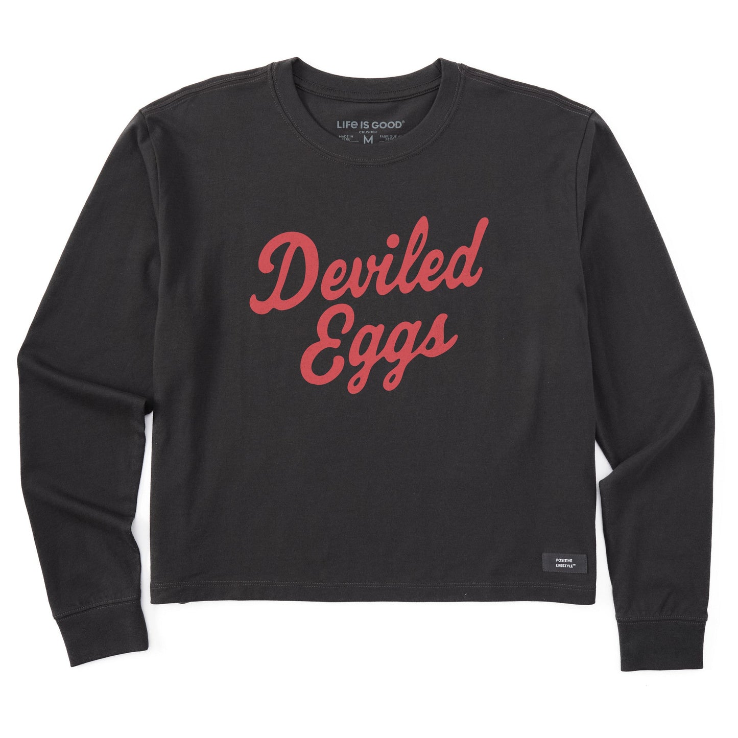 Women's Deviled Eggs Script Long Sleeve Crusher Boxy Tee
