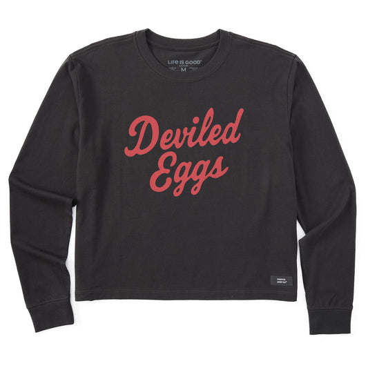 Women's Deviled Eggs Script Long Sleeve Crusher Boxy Tee
