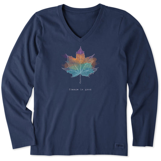 Women's Change Leaf Engraved Long Sleeve Crusher Vee