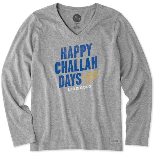 Women's Happy Challah Days Long Sleeve Crusher Vee