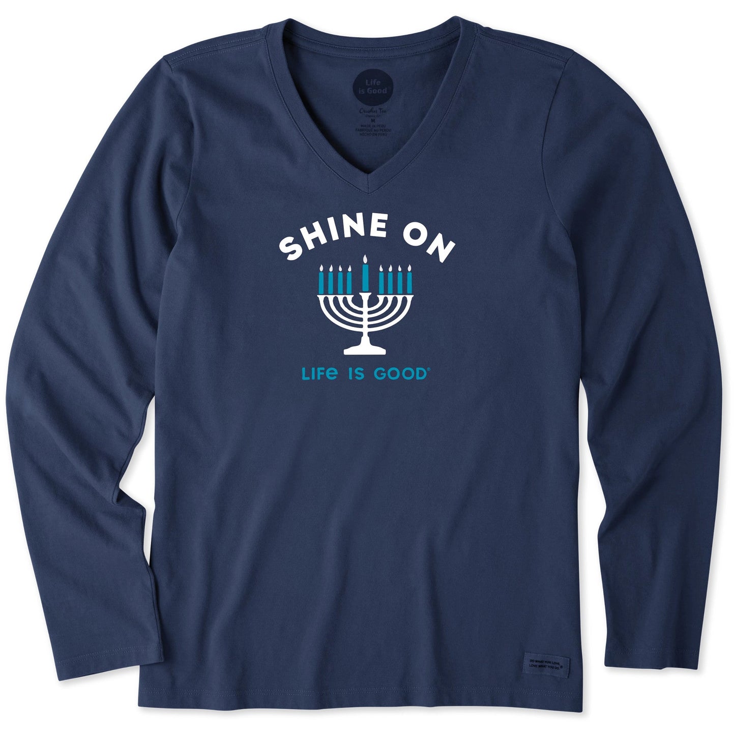 Women's Shine On Menorah Long Sleeve Crusher Vee