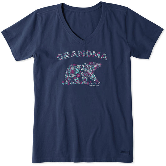 Women's Primal Grandma Bear Short Sleeve Crusher Vee