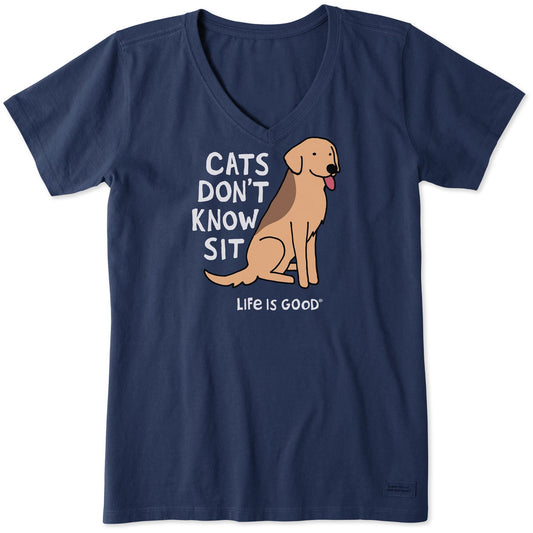 Women's Cats Don't Know Sit Short Sleeve Crusher Vee