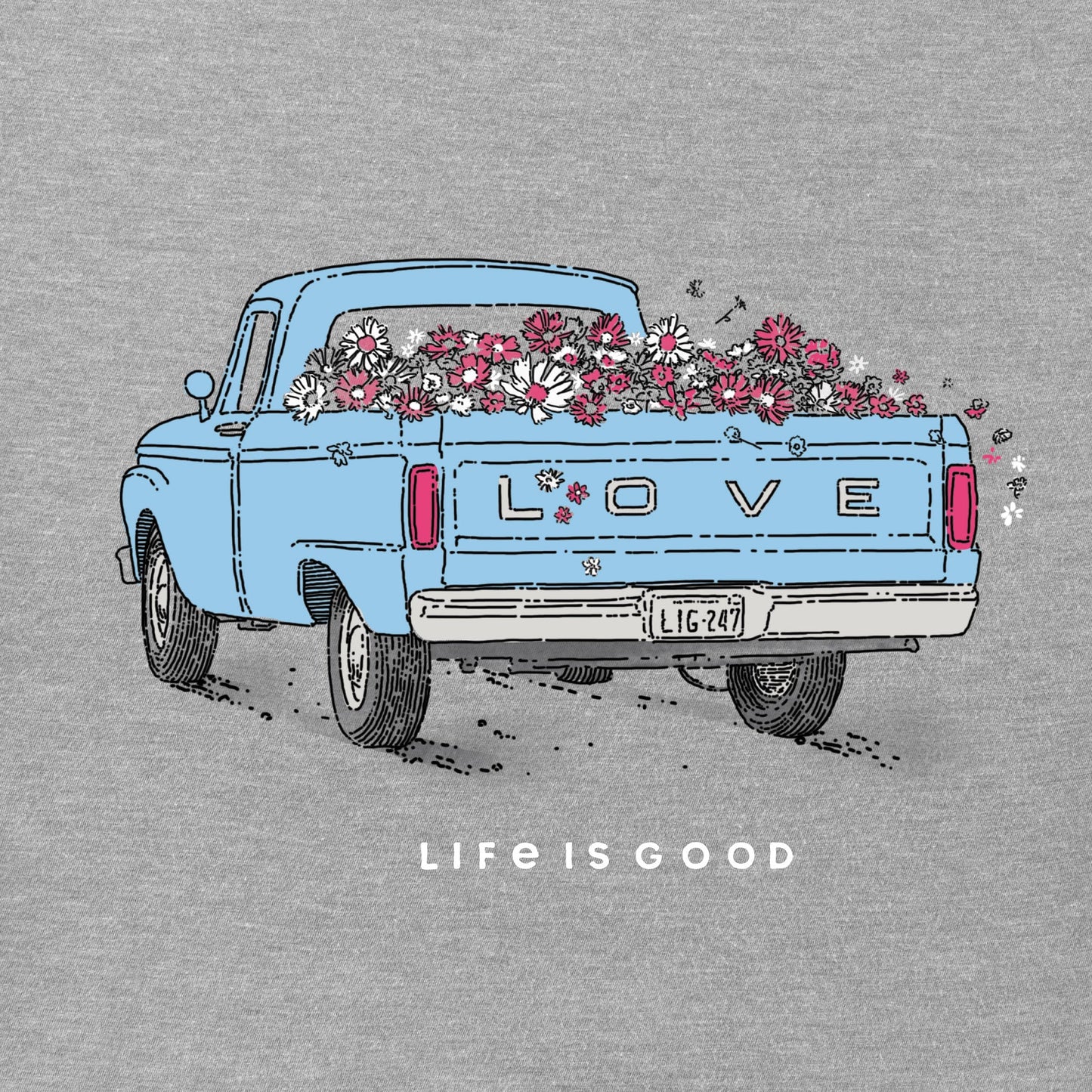 Women's Flower Pickup Truck Short Sleeve Crusher Tee