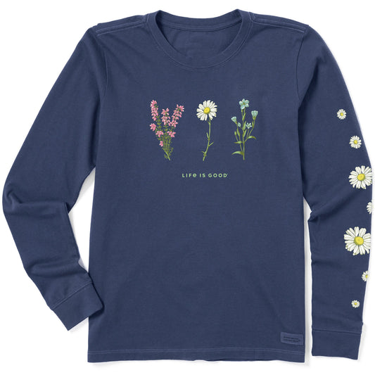 Women's Detailed Wildflowers Long Sleeve Crusher Tee